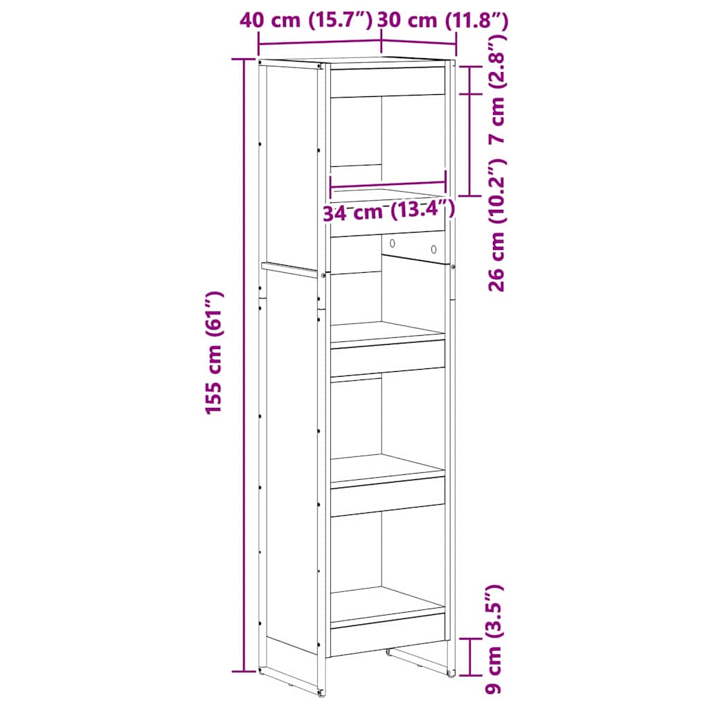 vidaXL Book Cabinet Sonoma 40 x 30 x 155 cm Engineered Wood