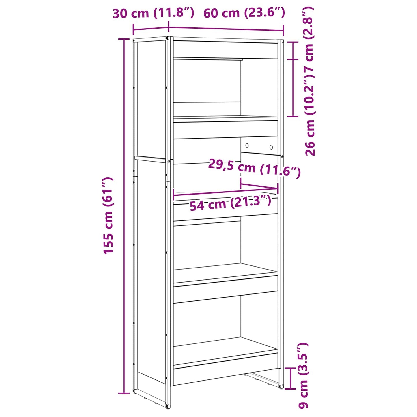 vidaXL Book Cabinet 60 x 30 x 155 cm Engineered Wood Grey Sonoma