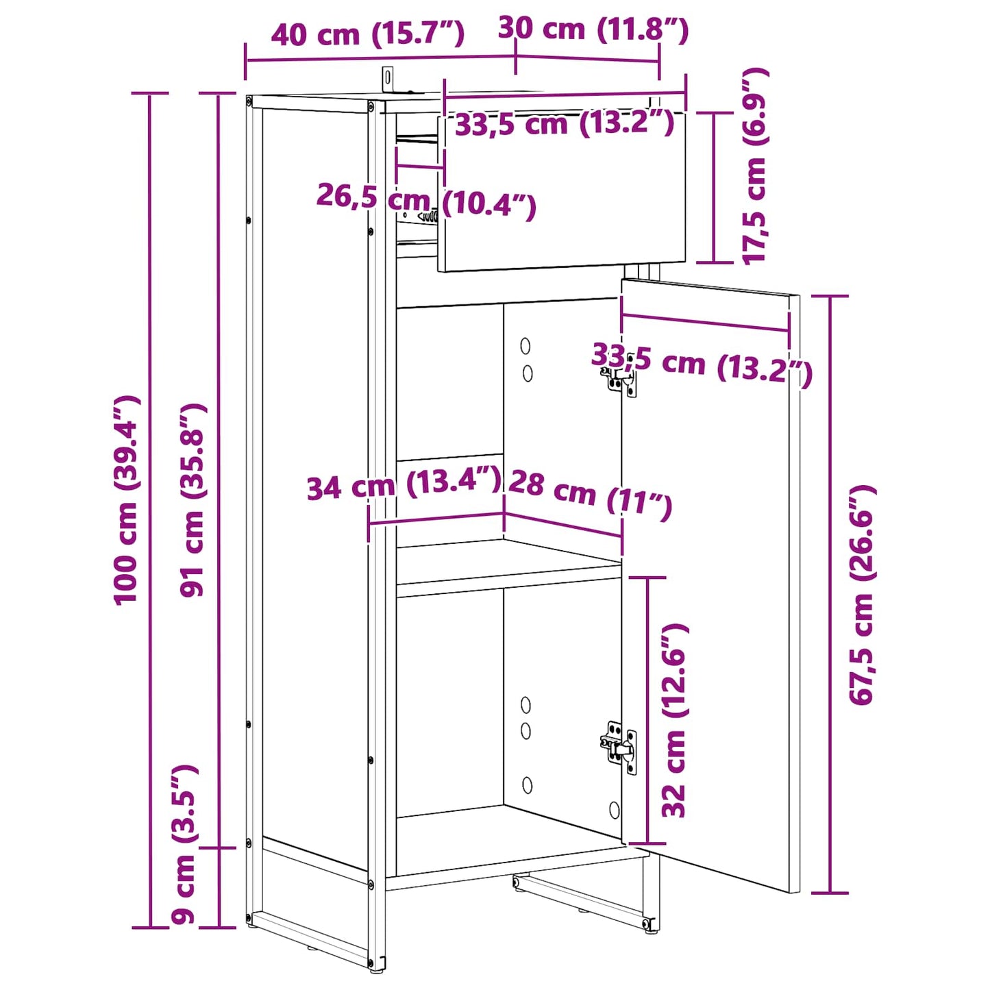 vidaXL Bathroom Cabinet Old Wood 40 x 30 x 100 cm Engineered Wood