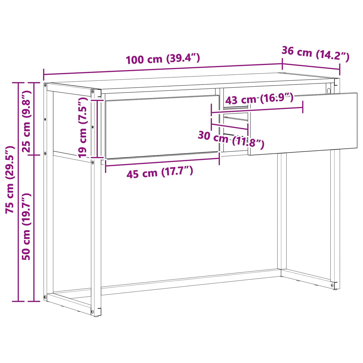 vidaXL End Table Grey Sonoma 100 x 36 x 75 cm Engineered Wood