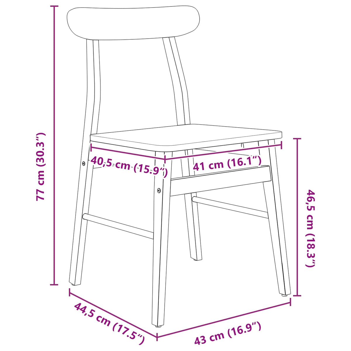 vidaXL Dining Chair 2 pcs Solid Rubber Wood Natural 43 x 44.5 x 77 cm