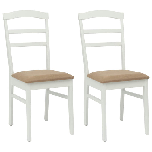 vidaXL Dining Chair 2 pcs White and Brown Solid Rubber Wood
