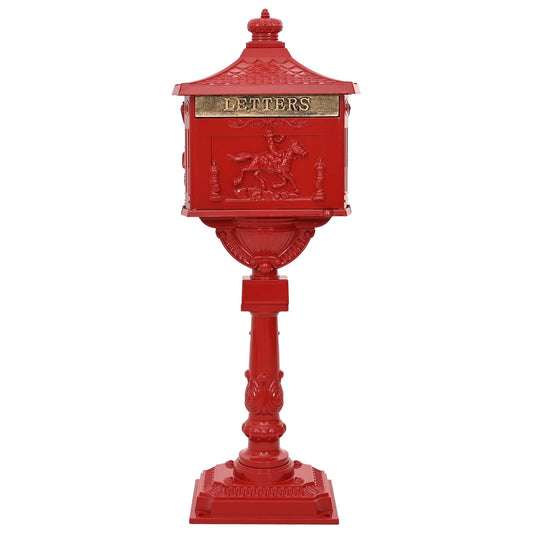 vidaXL Standing Mailbox Red 42.5 x 29.5 x 117 cm Cast Aluminum