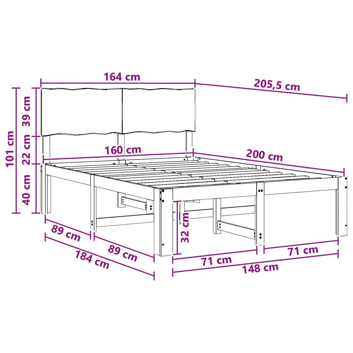 vidaXL Double Bed Frame with Headboard ROSTOCK White 160 x 200 cm