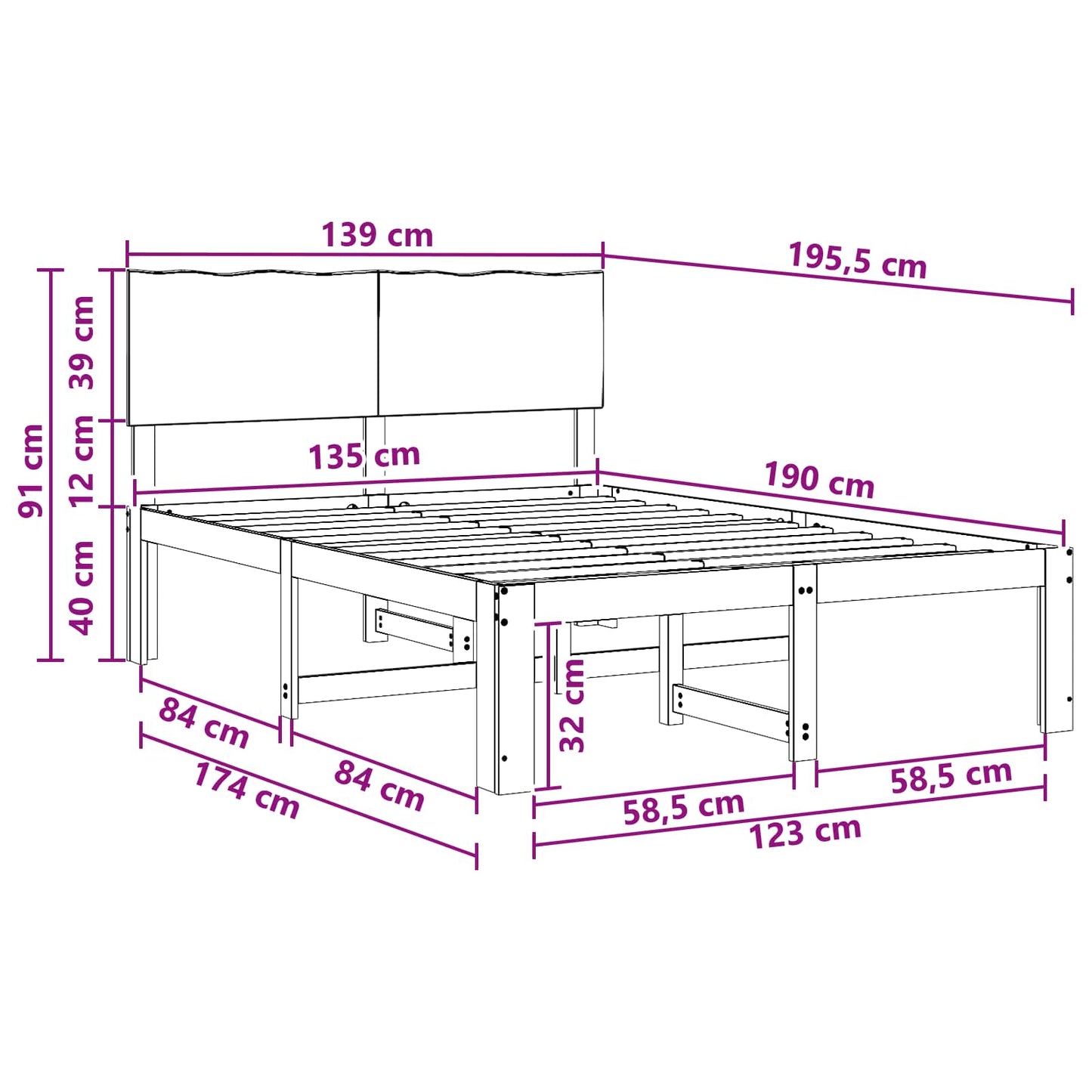 vidaXL Double Bed Frame with Headboard ROSTOCK White 135 x 190 cm