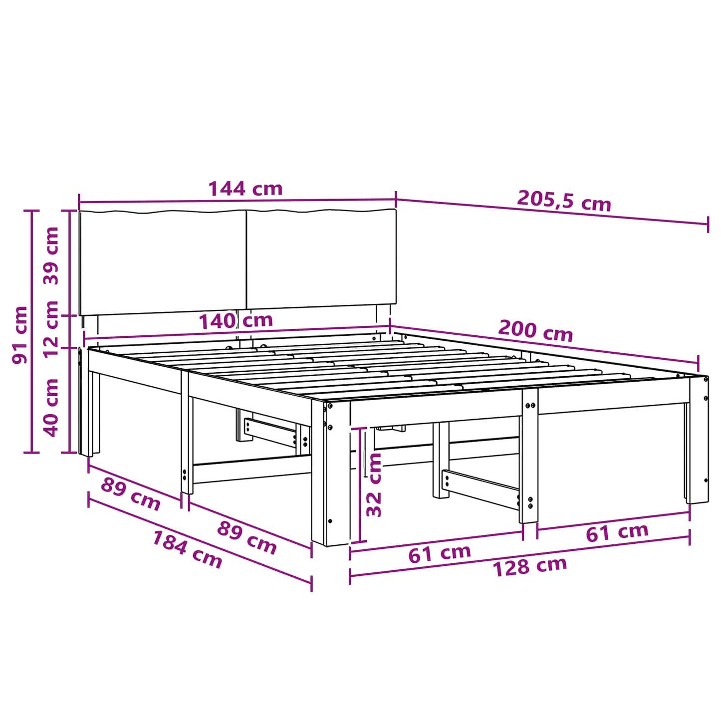 vidaXL Double Bed Frame with Headboard ROSTOCK Natural 140 x 200 cm