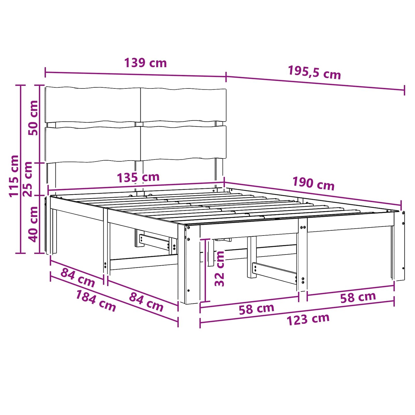 vidaXL Double Bed Frame with Headboard ROSTOCK White 135 x 190 cm