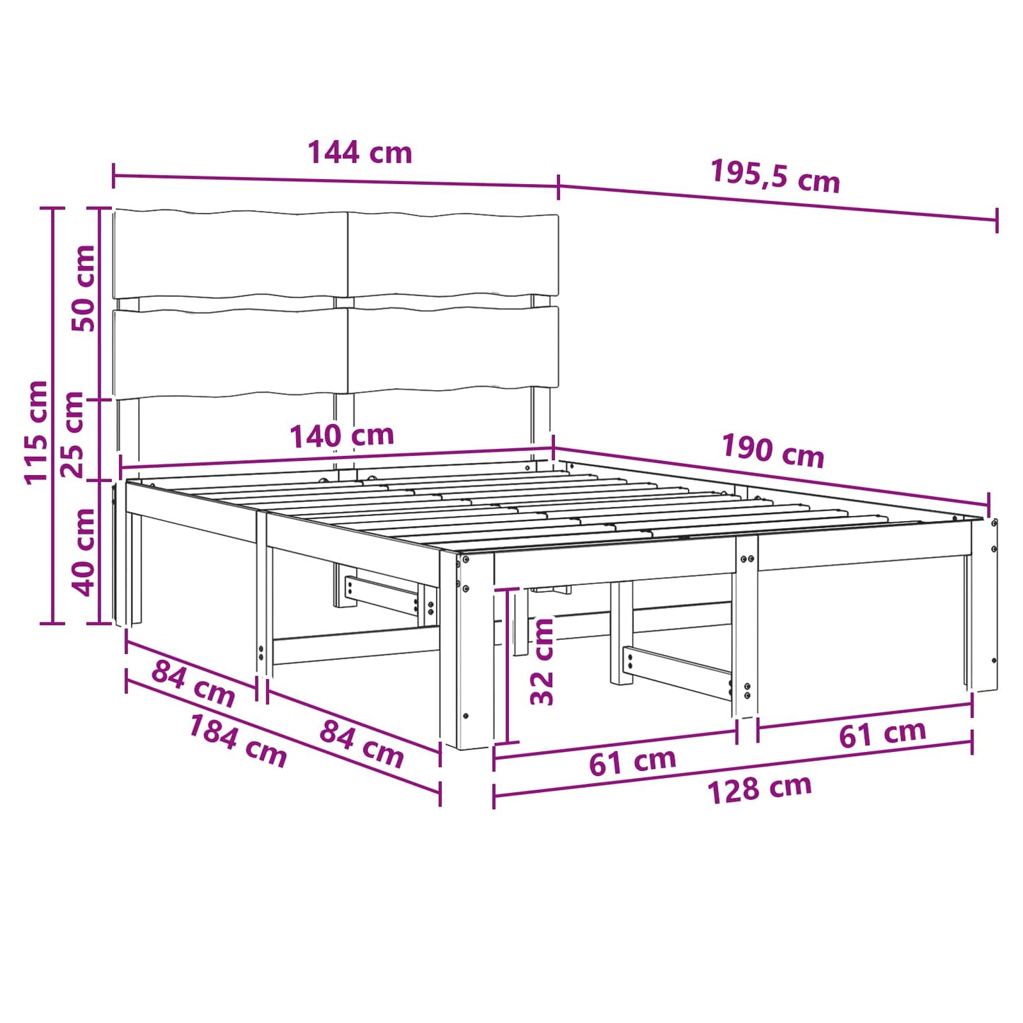 vidaXL Double Bed Frame with Headboard ROSTOCK White 140 x 190 cm