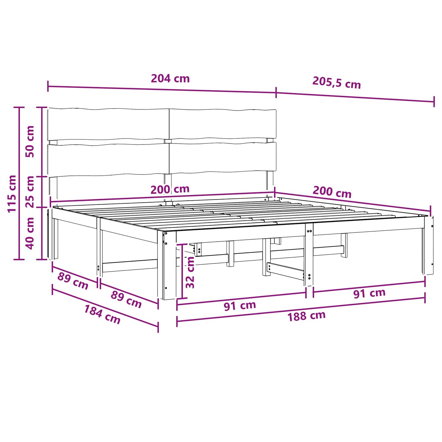 vidaXL Double Bed Frame with Headboard ROSTOCK White 200 x 200 cm