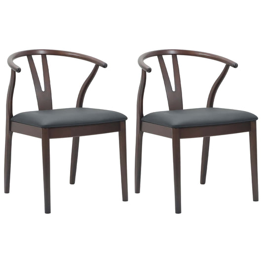 vidaXL Dining Chair 2 pcs Light Brown and Black Solid Rubber Wood