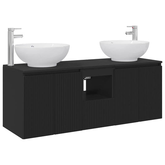 vidaXL Bathroom Cabinet Set 3 pcs Black 129 x 44.5 x 80 cm