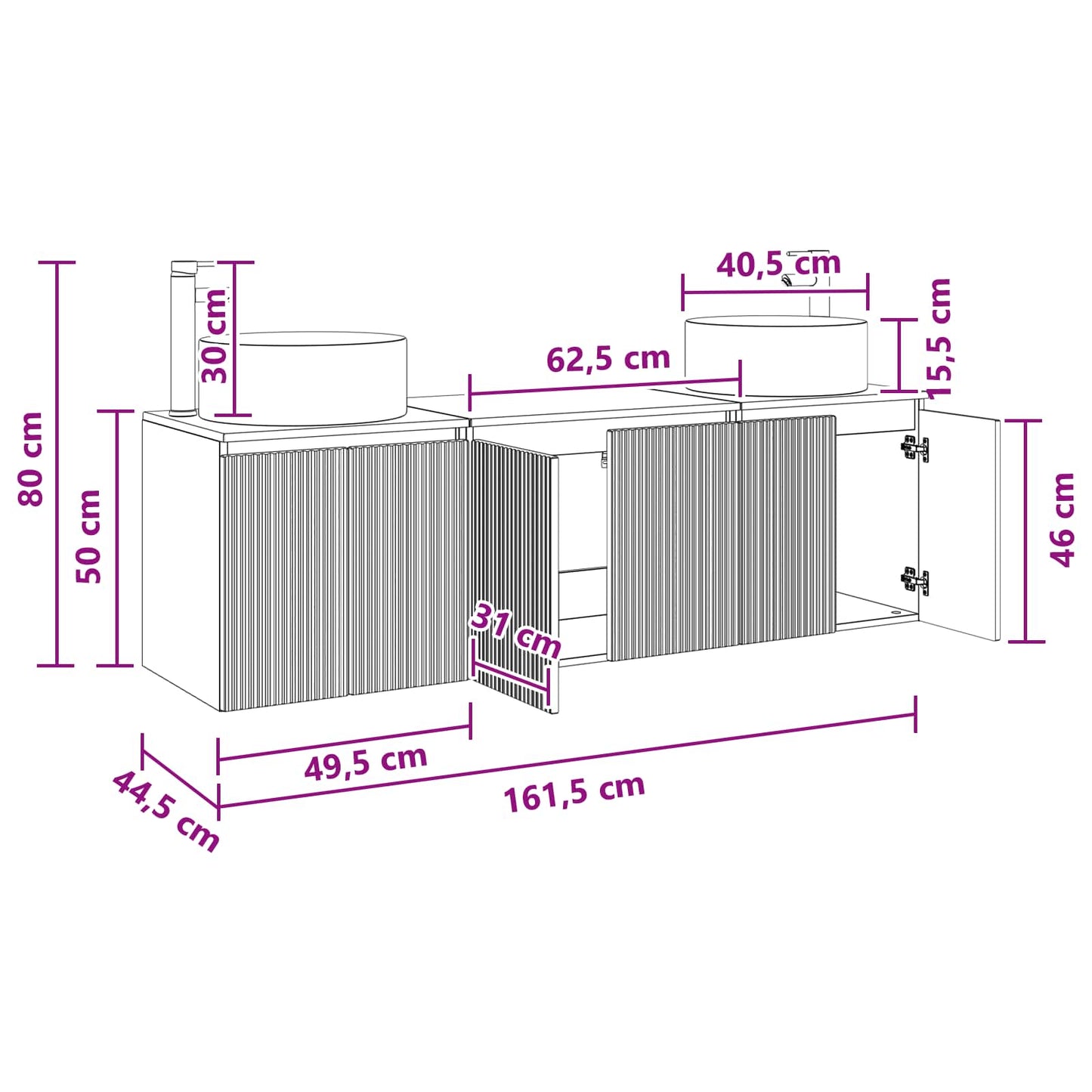 vidaXL Bathroom Cabinet Set 3 pcs White 49.5 x 44.5 x 65.5 cm