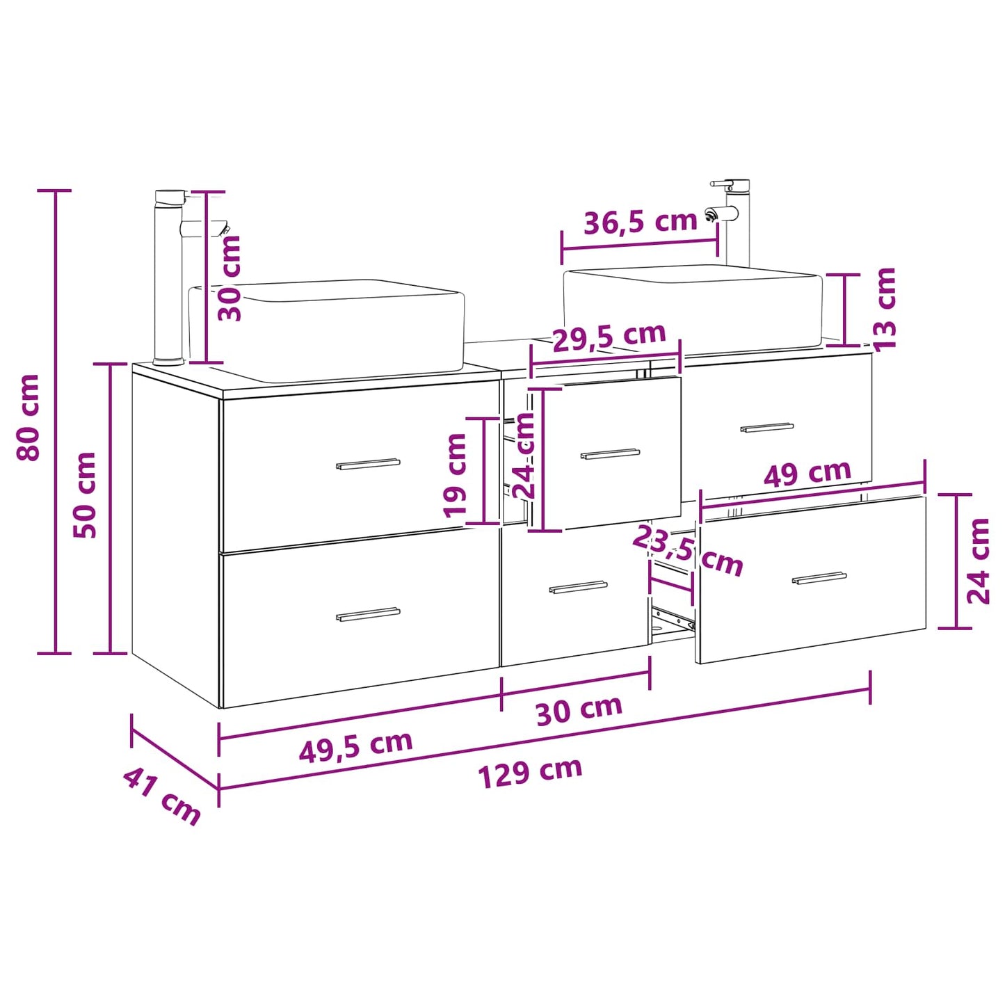 vidaXL Bathroom Cabinet Set 3 pcs Sonoma Oak 49.5 x 41 x 63 cm