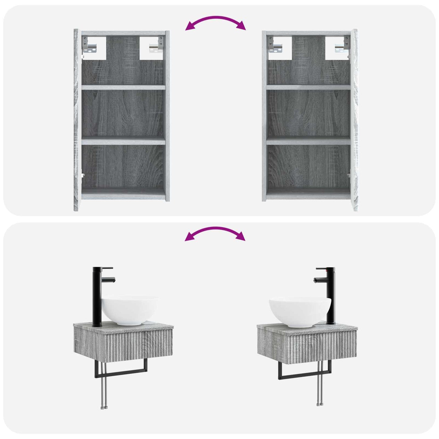 vidaXL Bathroom Furniture Set 3 pcs Grey Sonoma 33 x 34.5 x 160 cm