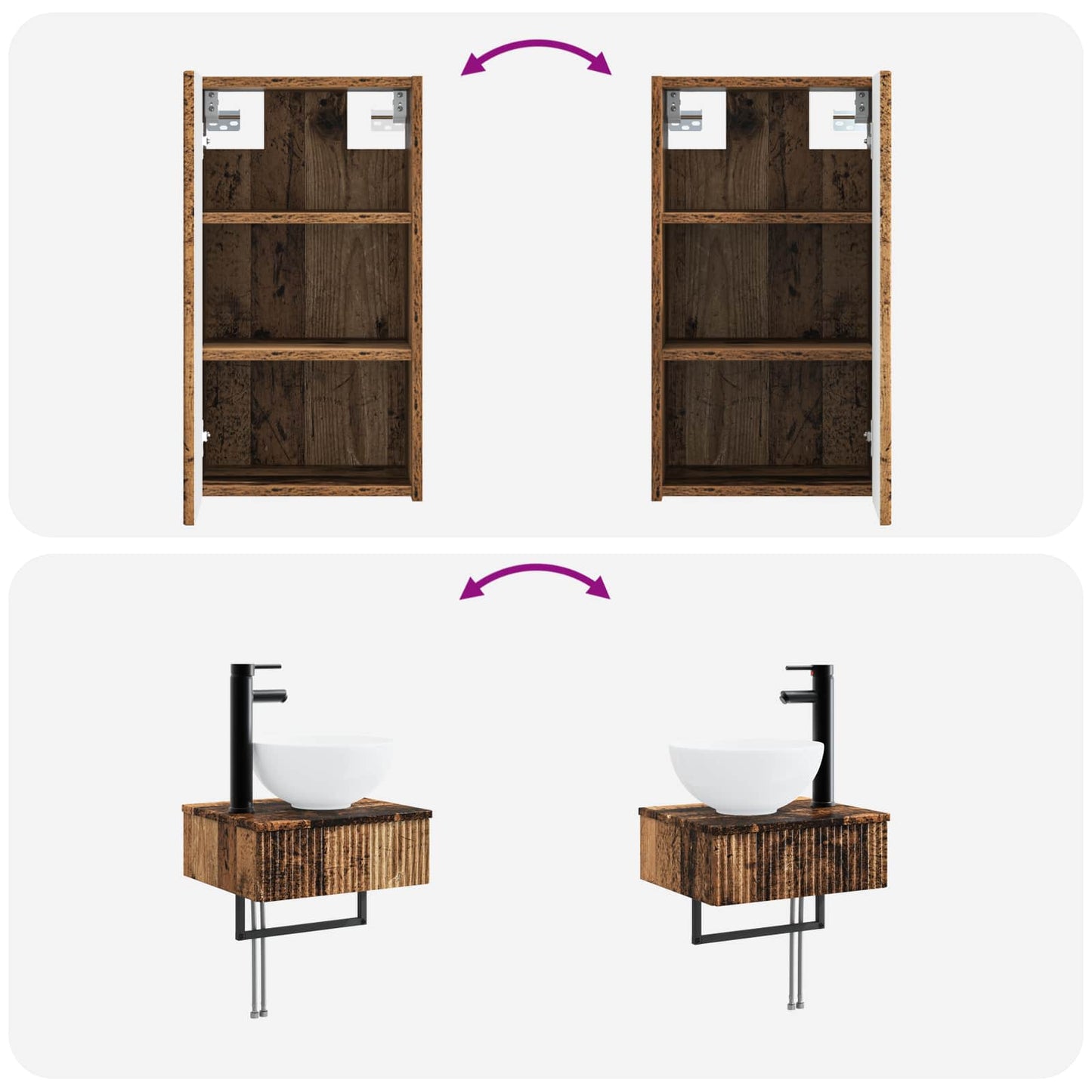vidaXL Bathroom Furniture Set 3 pcs Old Wood 33 x 34.5 x 160 cm