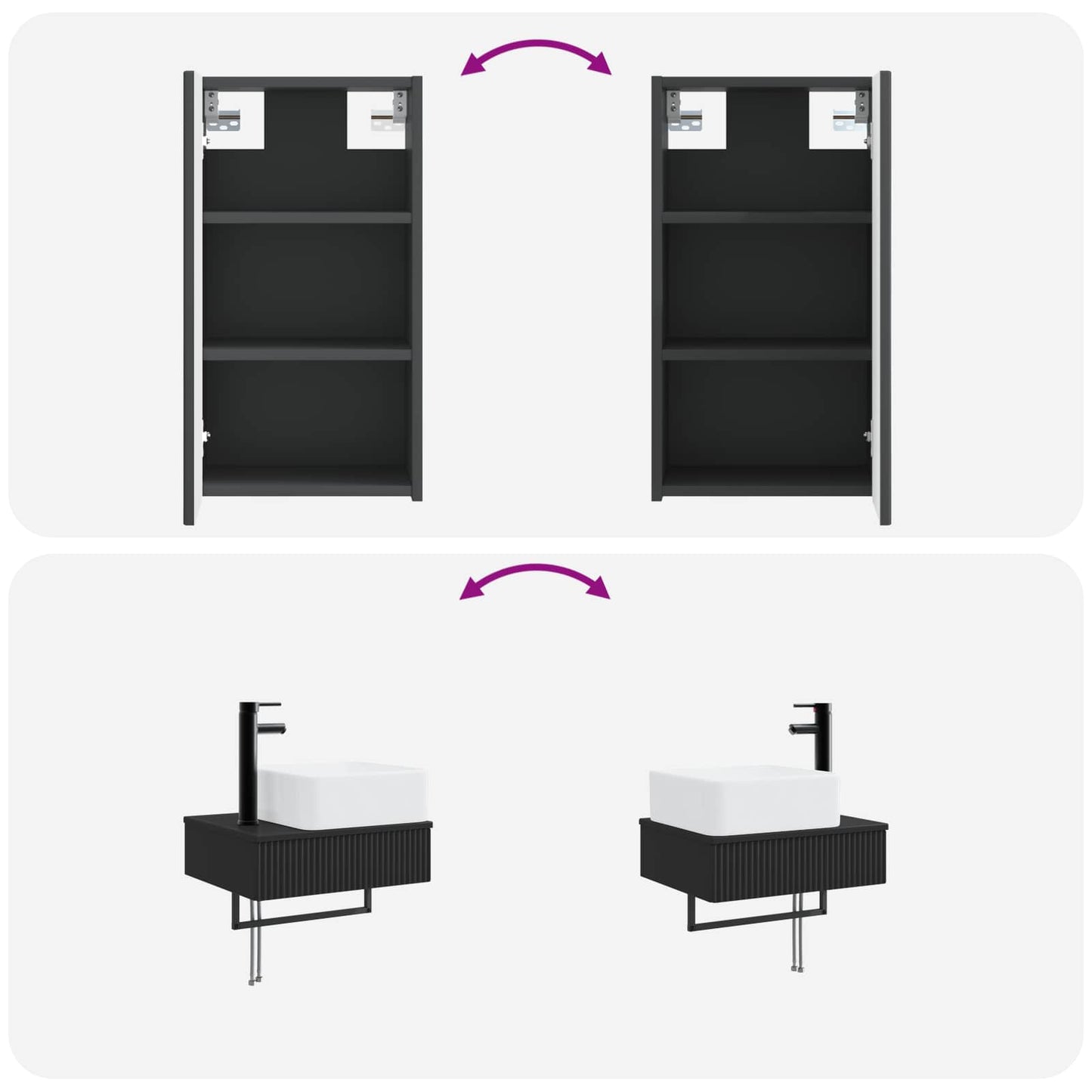vidaXL Bathroom Furniture Set 3 pcs Black 33 x 34.5 x 160 cm