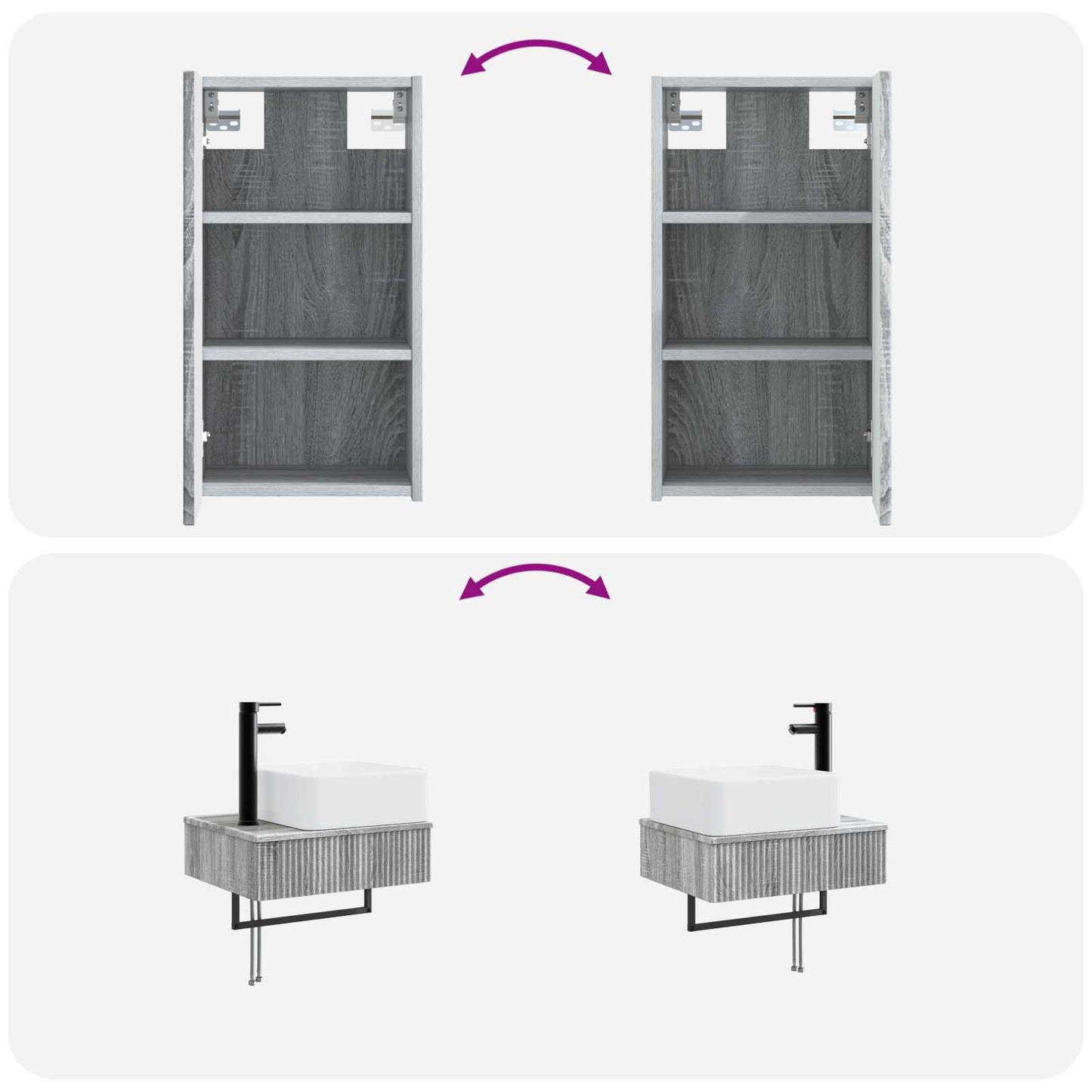 vidaXL Bathroom Furniture Set 3 pcs Grey Sonoma 33 x 34.5 x 160 cm