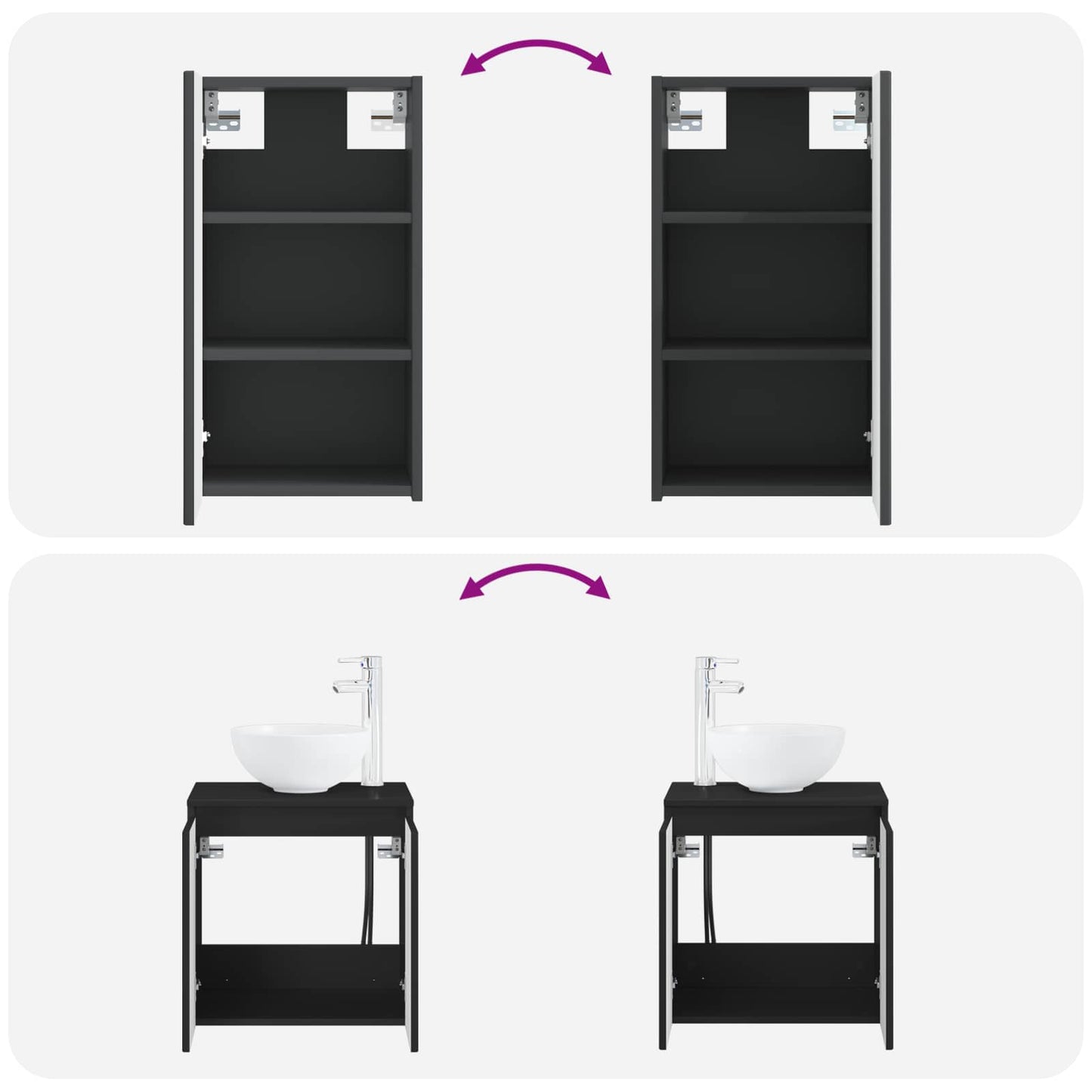 vidaXL Bathroom Furniture Set 3 pcs Black 33 x 34.5 x 160 cm