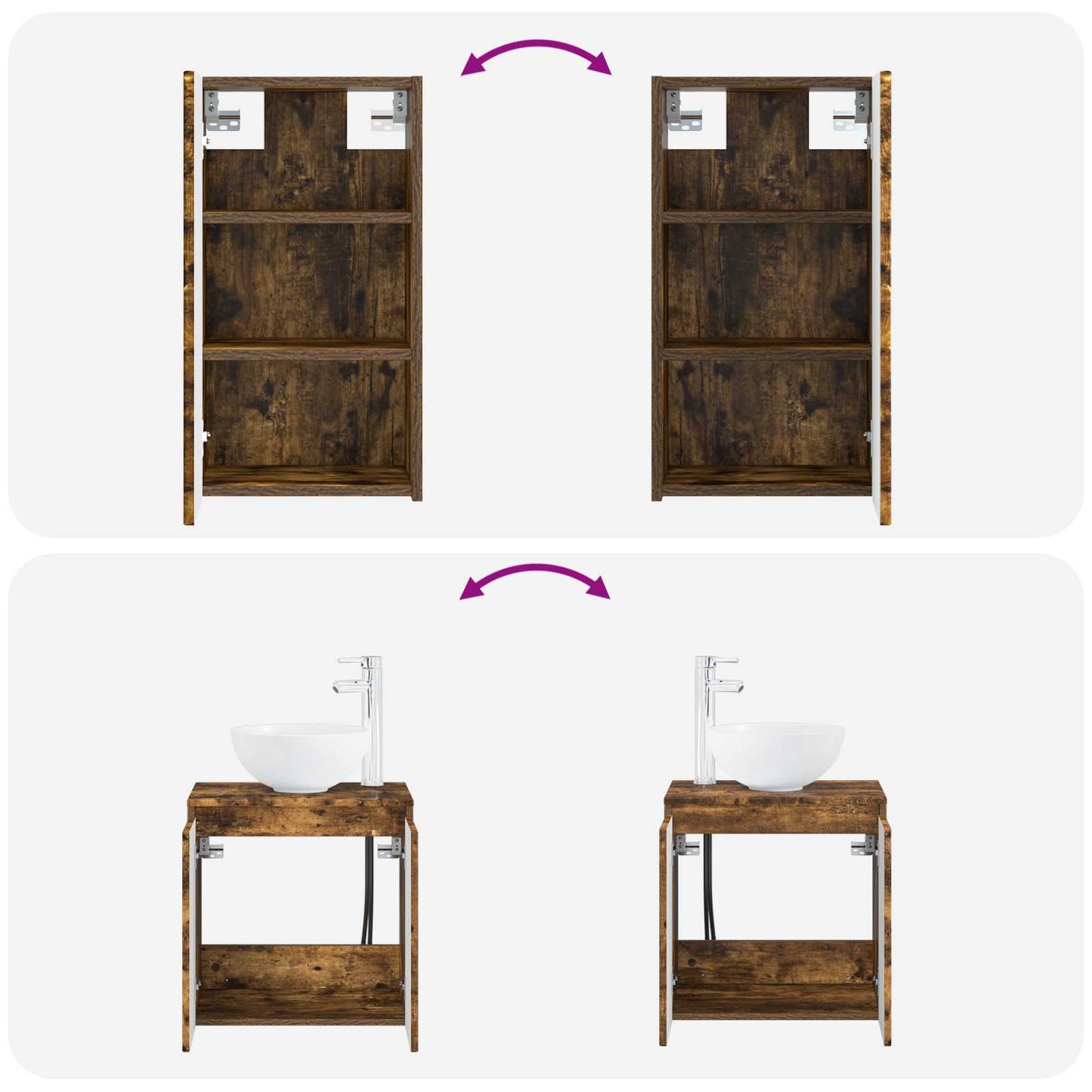 vidaXL Bathroom Furniture Set 3 pcs Smoked Oak 33 x 34.5 x 160 cm