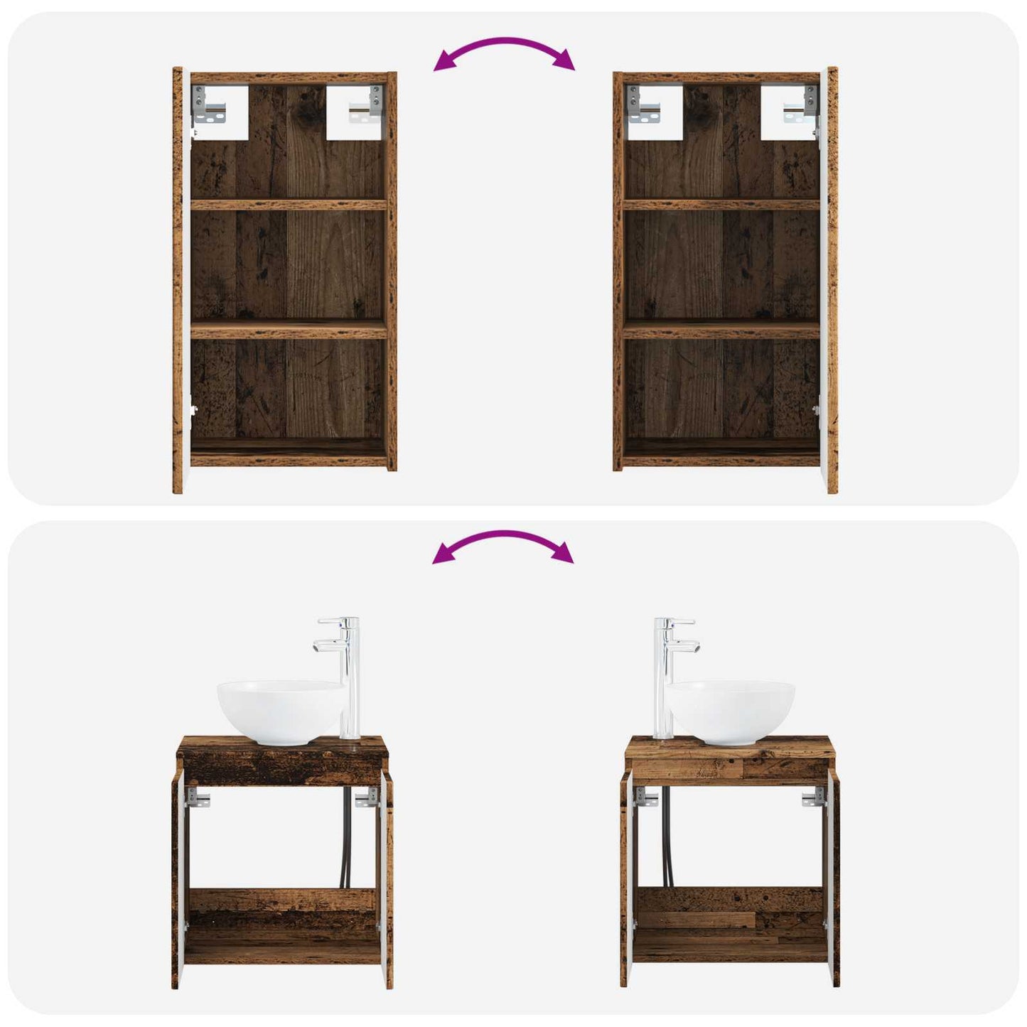 vidaXL Bathroom Furniture Set 3 pcs Old Wood 33 x 34.5 x 160 cm