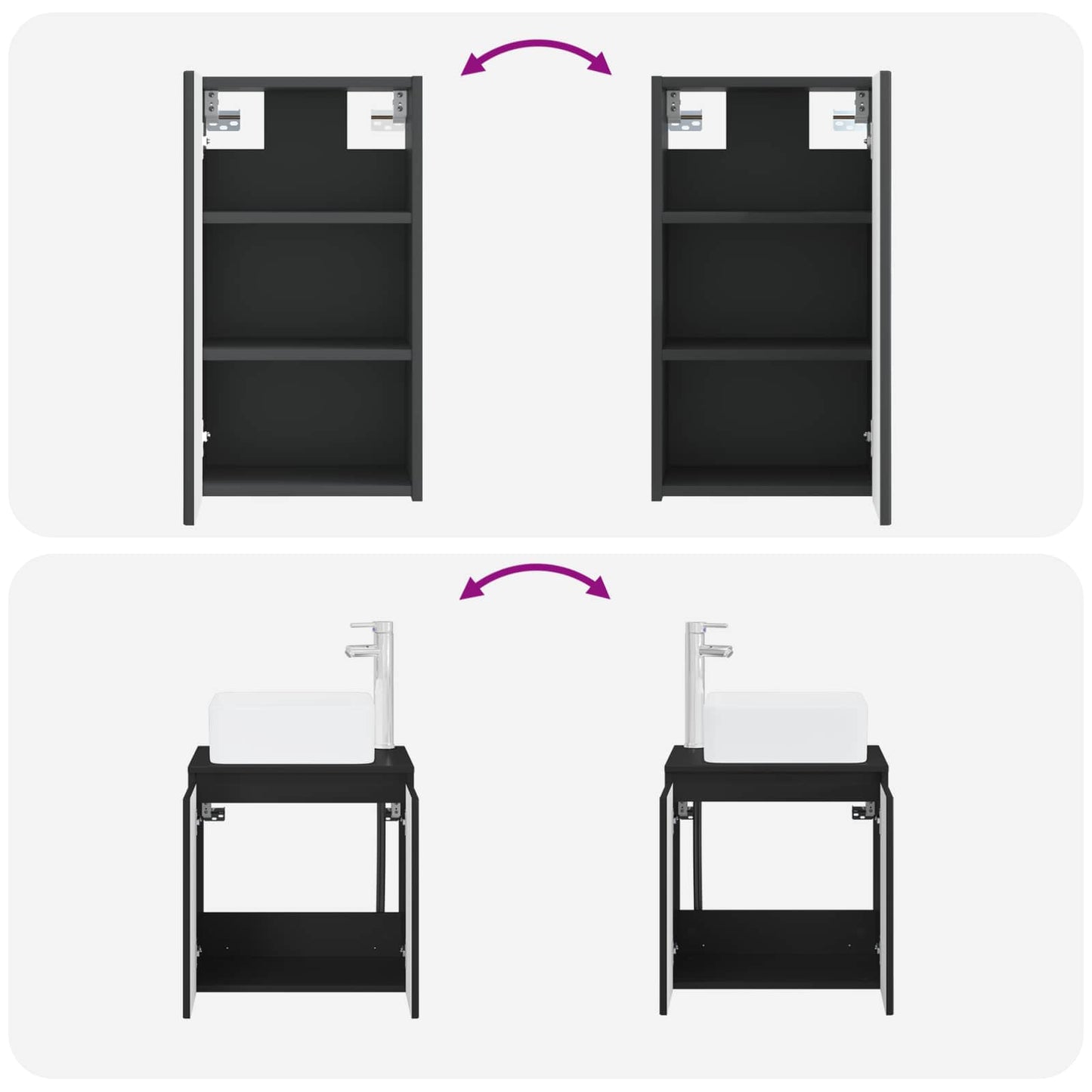 vidaXL Bathroom Furniture Set 3 pcs Black 33 x 34.5 x 160 cm