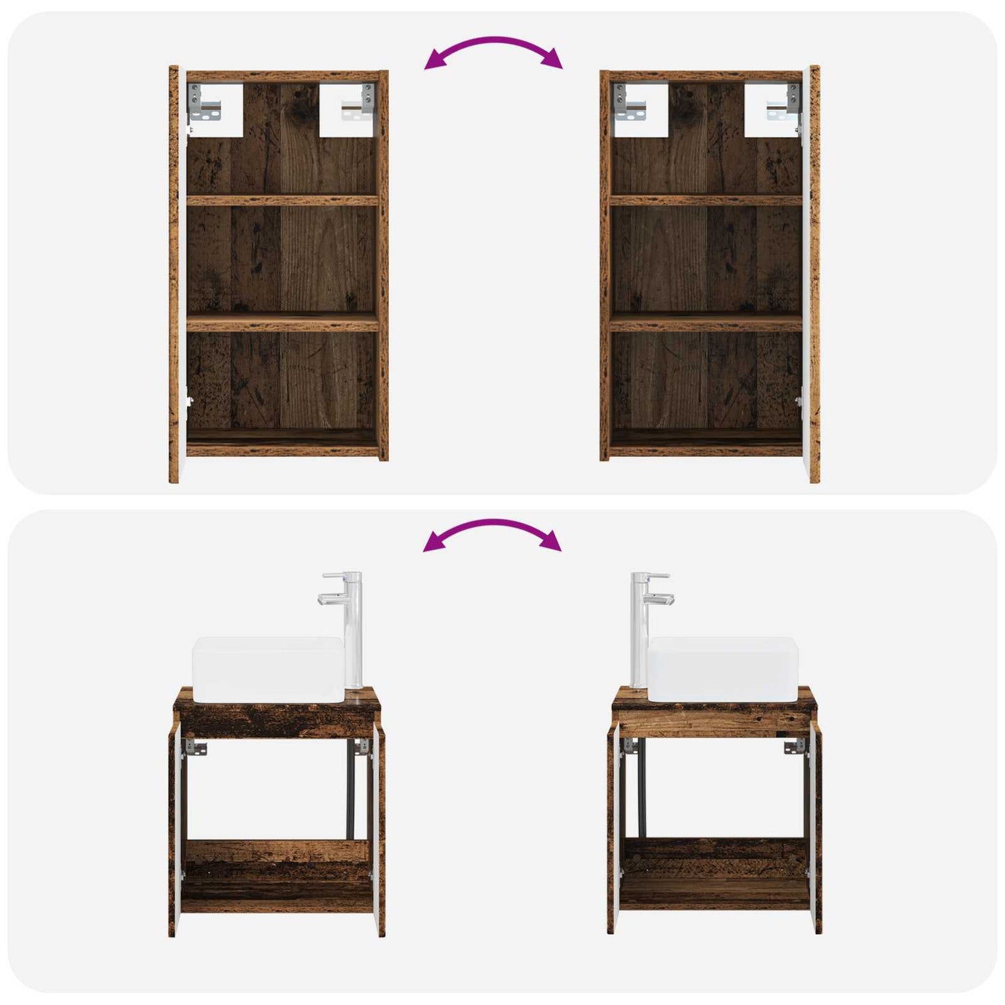 vidaXL Bathroom Furniture Set 3 pcs Old Wood 33 x 34.5 x 160 cm