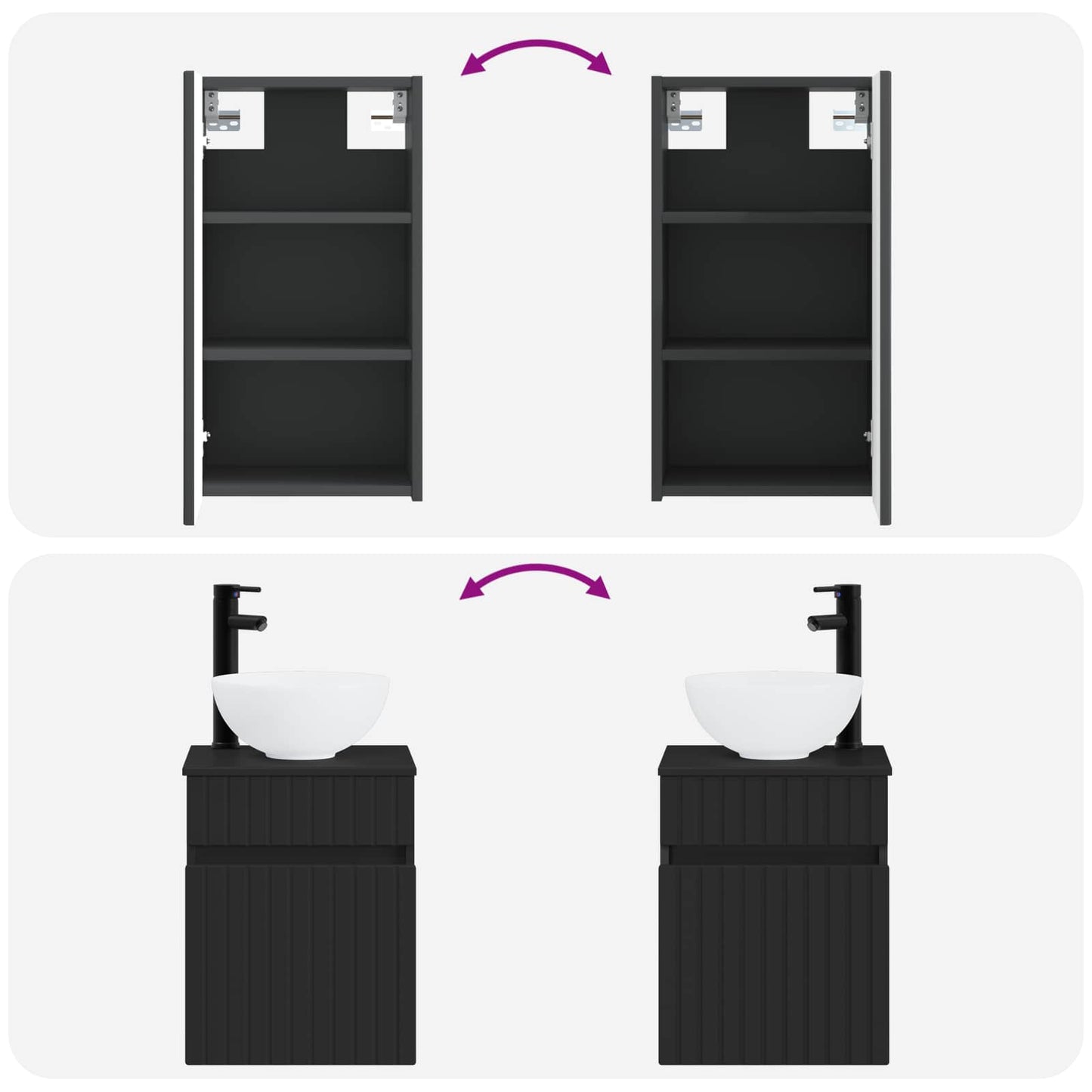 vidaXL Bathroom Furniture Set 3 pcs Black 33 x 34.5 x 160 cm