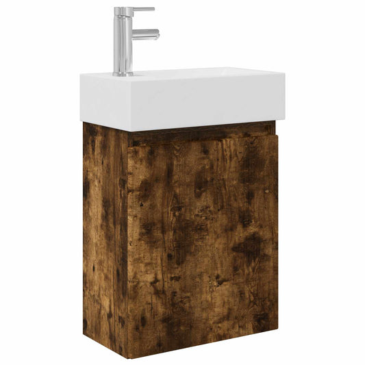 vidaXL Bathroom Vanity Unit with Tap Smoked Oak 45.5 x 22.5 x 84 cm