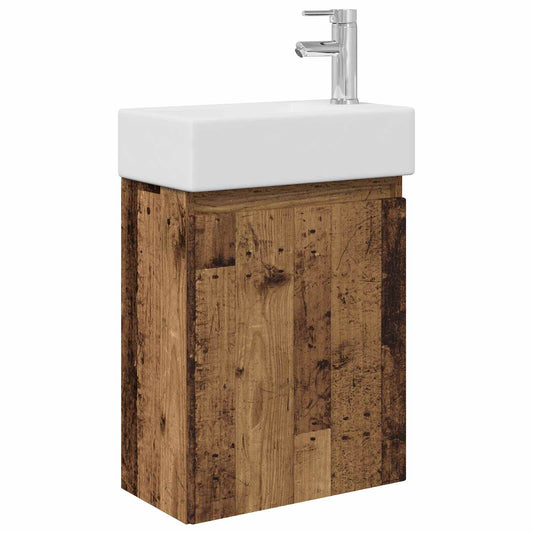 vidaXL Bathroom Vanity Unit with Tap Old Wood 45.5 x 22.5 x 84 cm