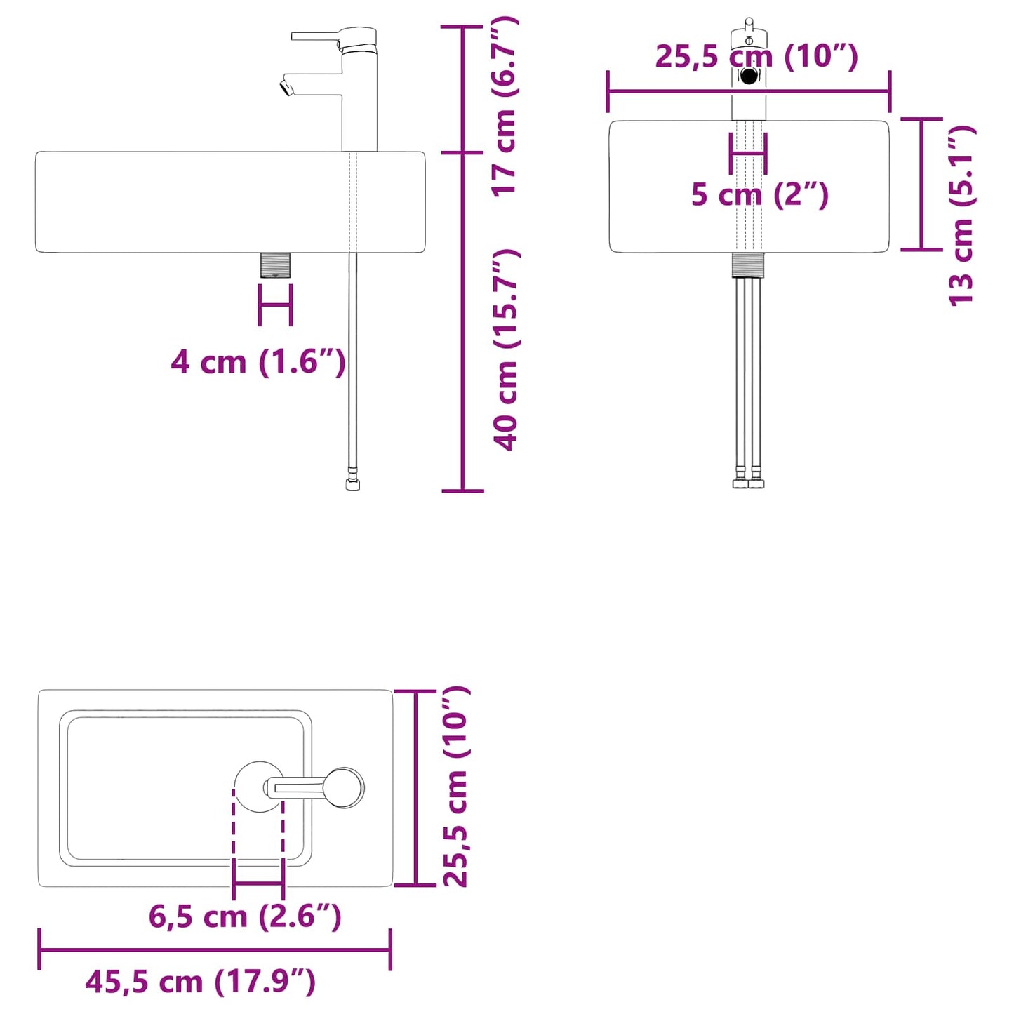vidaXL Bathroom Vanity Unit with Tap White 45.5 x 25.5 x 84 cm