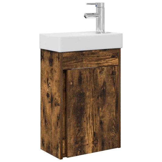 vidaXL Bathroom Vanity Unit with Tap Smoked Oak 40.5 x 22.5 x 62 cm