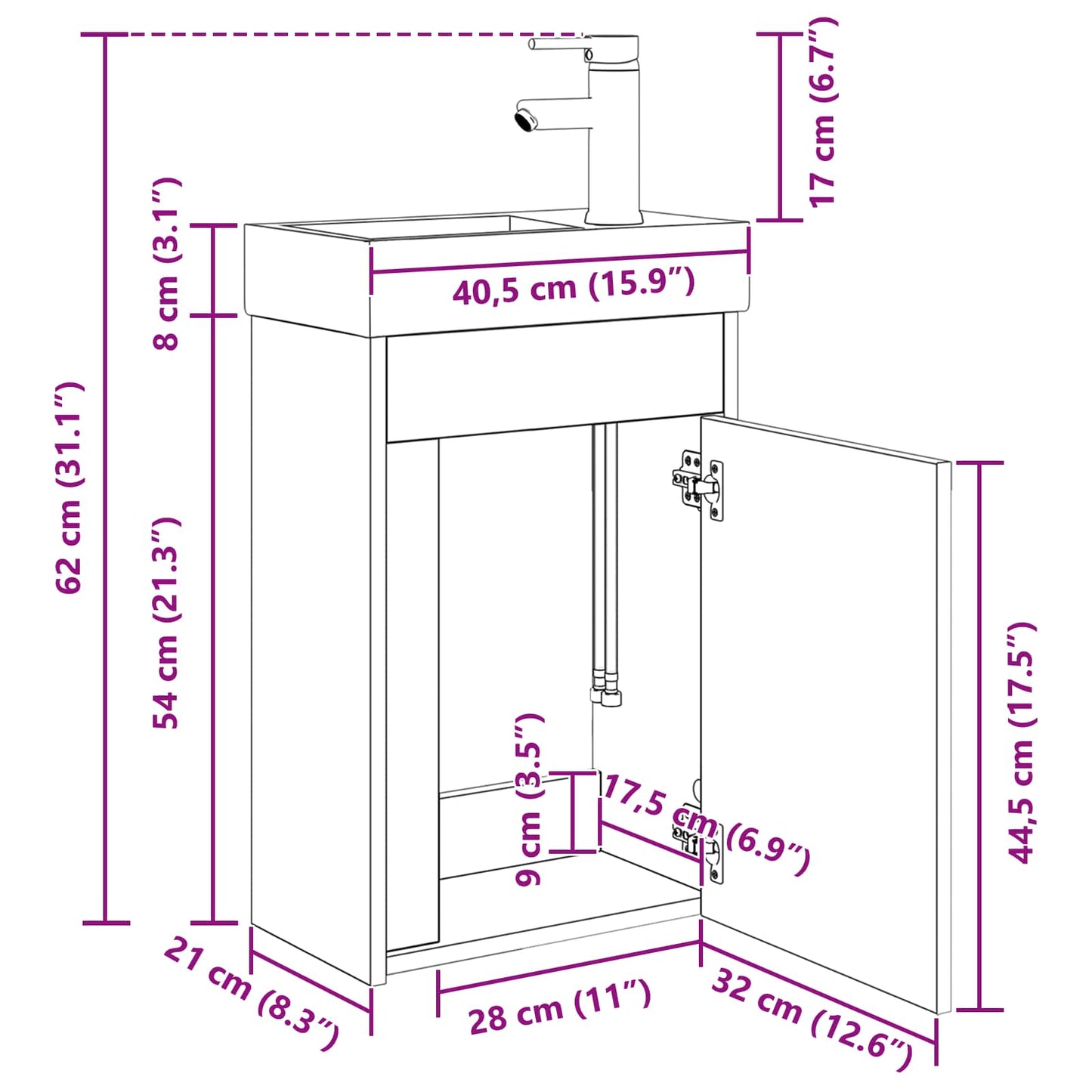 vidaXL Bathroom Vanity Unit with Tap Artisan Oak 40.5 x 22.5 x 62 cm