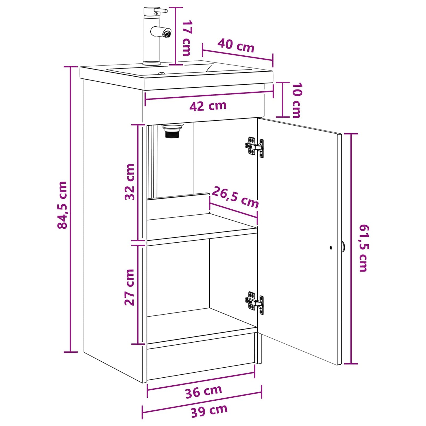 vidaXL Bathroom Vanity with Sink Smoked Oak 42 x 40 x 84.5 cm