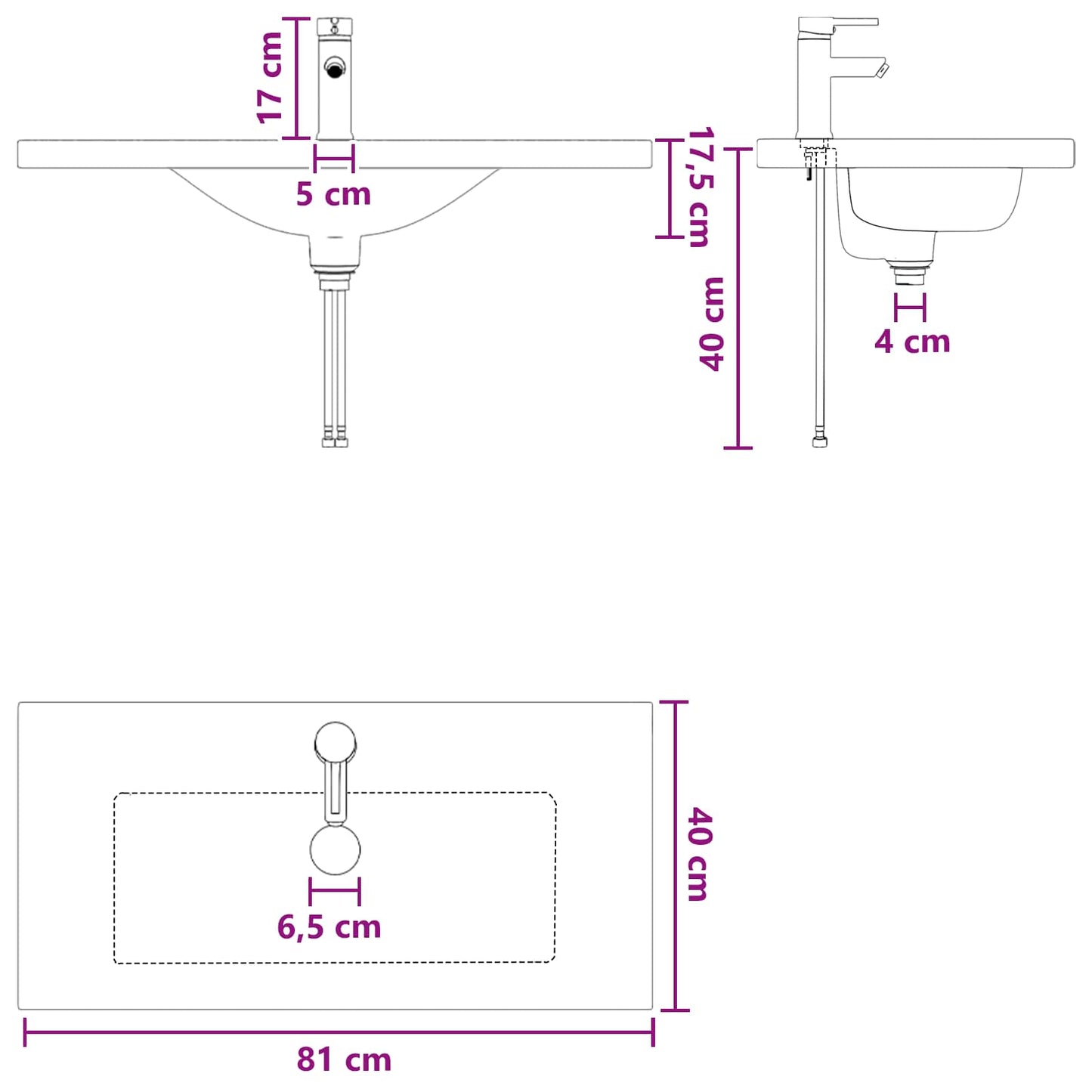 vidaXL Bathroom Wash Basin Matte Black 81 x 40 x 17.5 cm Metal