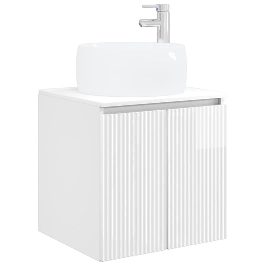 vidaXL Wall-Mounted Sink Vanity High Gloss White 49.5 x 44.5 x 66 cm