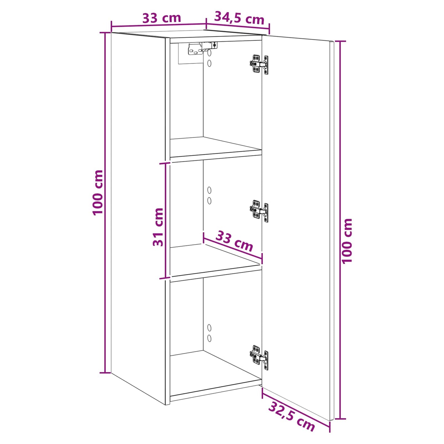 vidaXL Wall-mounted Bathroom Cabinet Sonoma Oak 33 x 34.5 x 100 cm