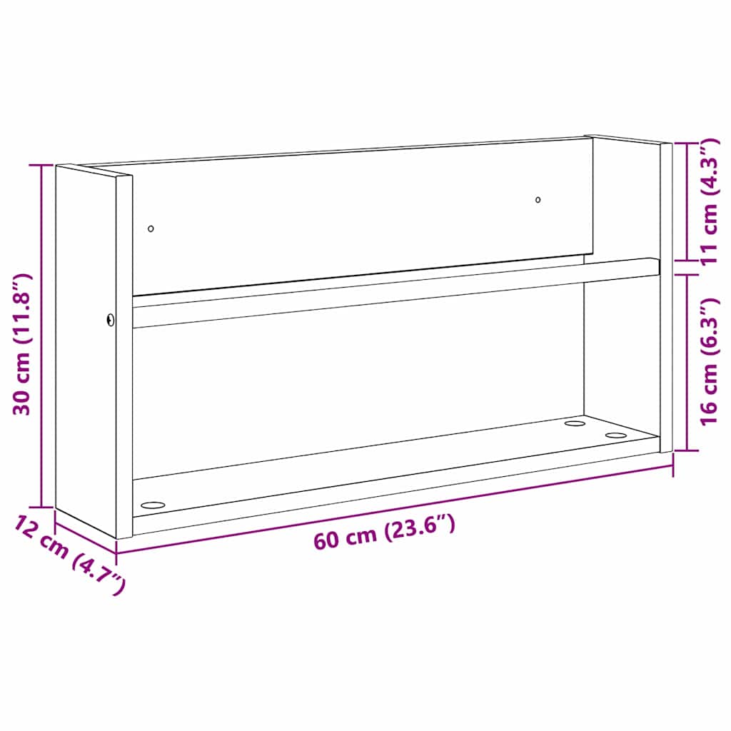 vidaXL Magazine Rack Black Oak 60 x 12 x 30 cm Engineered Wood