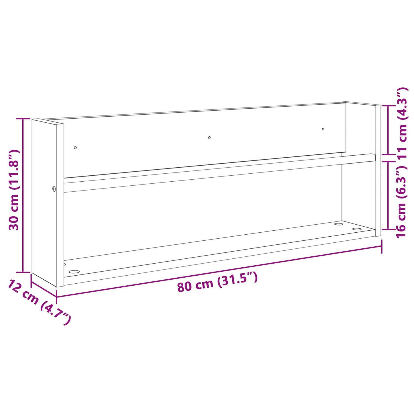 vidaXL Magazine Rack Artisan Oak 80 x 12 x 30 cm Engineered Wood