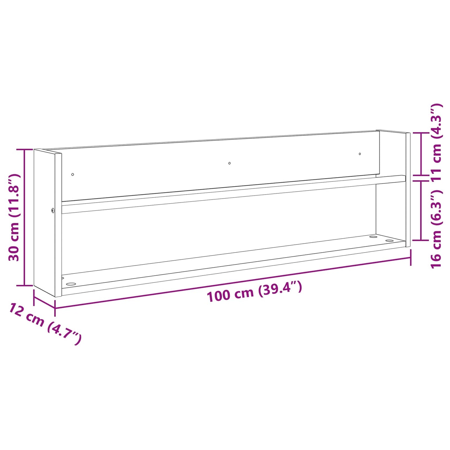 vidaXL Magazine Rack Black Oak 100 x 12 x 30 cm Engineered Wood