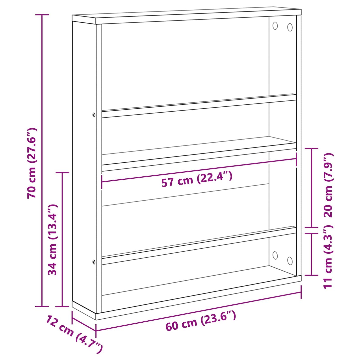 vidaXL Magazine Rack 2 pcs Sonoma Oak 60 x 12 x 70 cm Engineered Wood