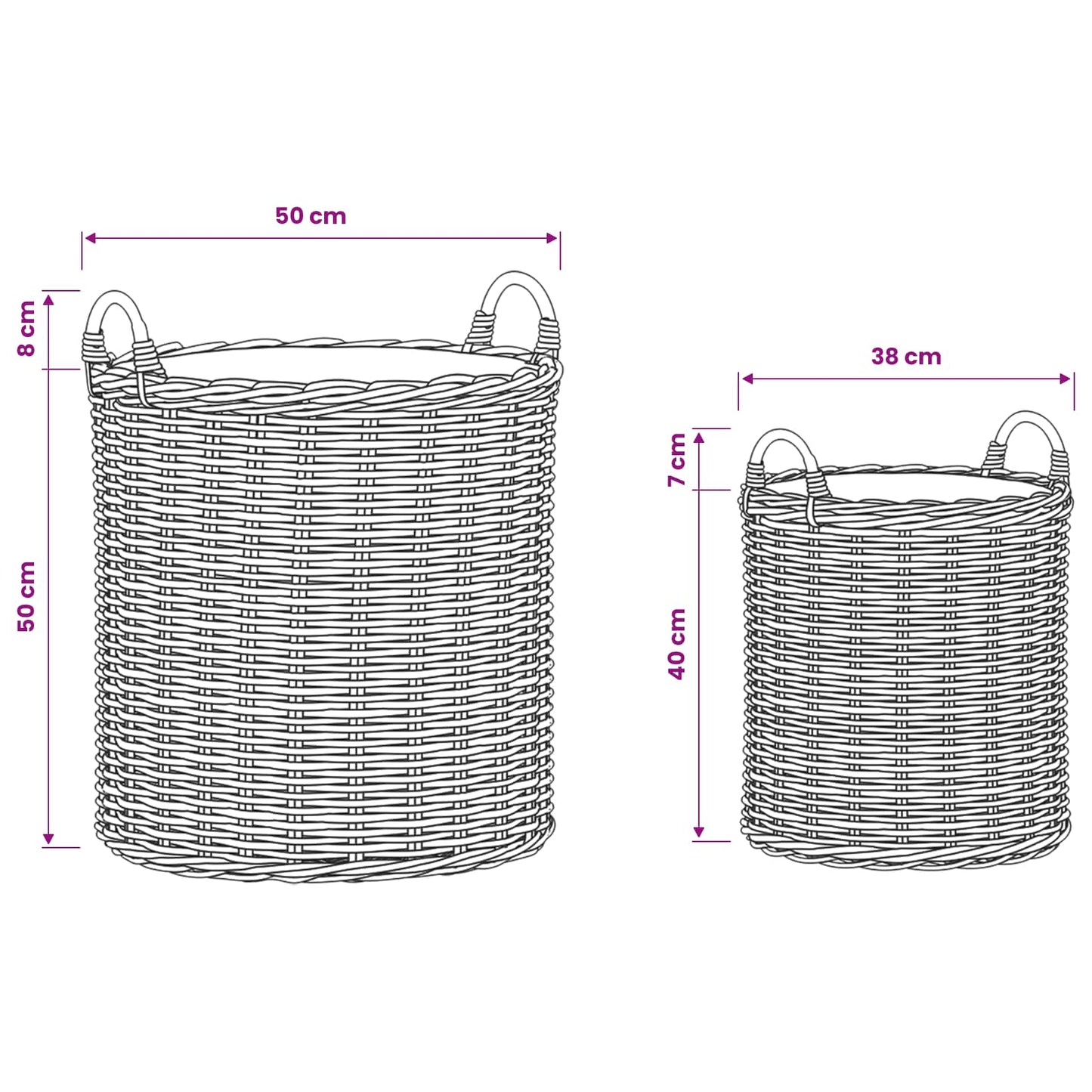 vidaXL Planter Basket with Storage 2 pcs Natural Grey Kubu Rattan