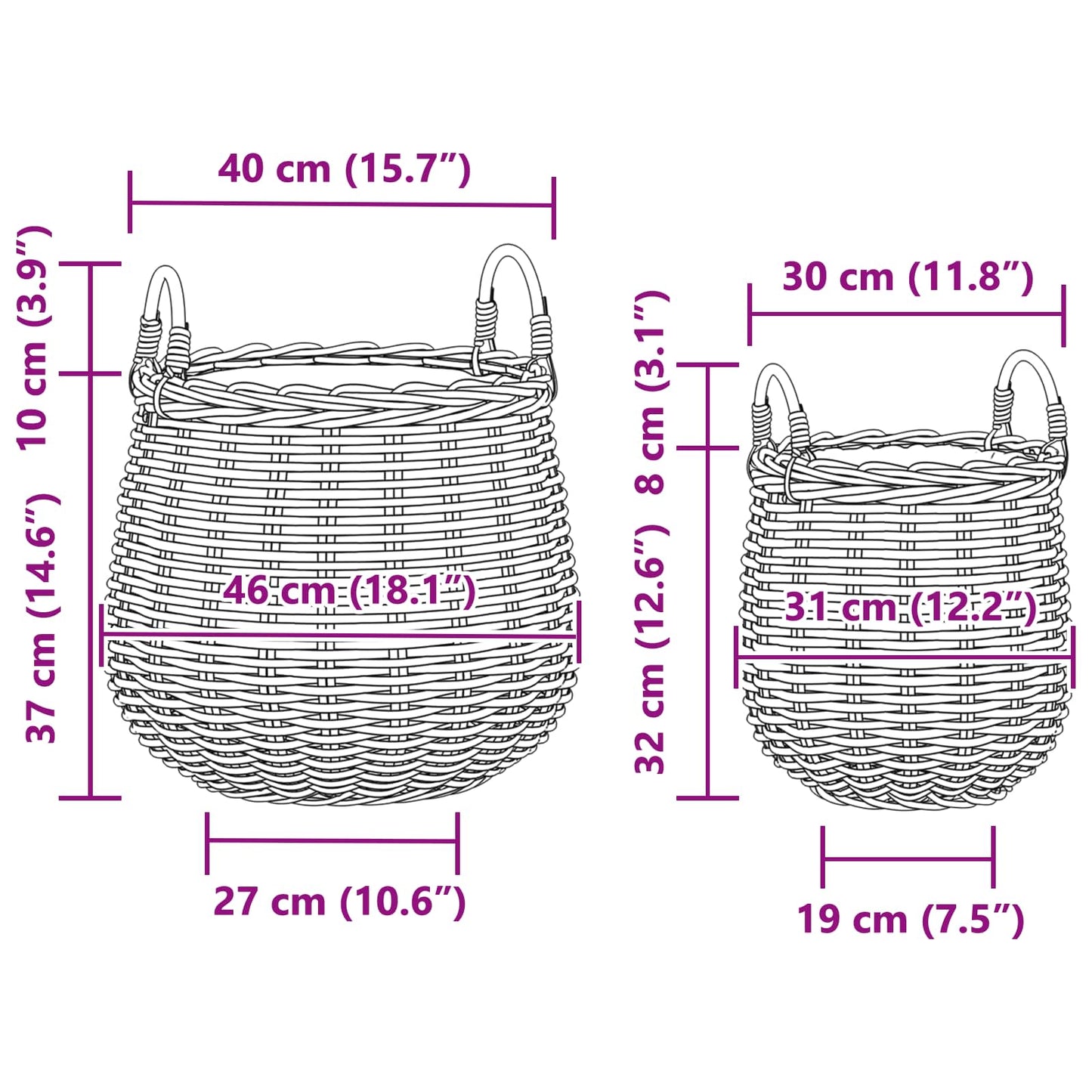 vidaXL Planter Basket GENDT 2 pcs Natural Brown Kubu Rattan