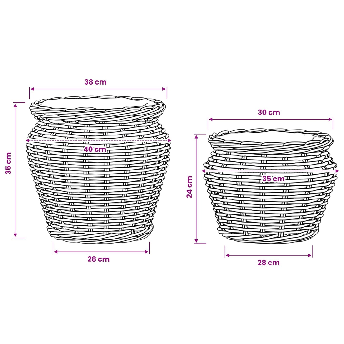vidaXL Planter Basket with Storage 2 pcs Natural Grey Kubu Rattan