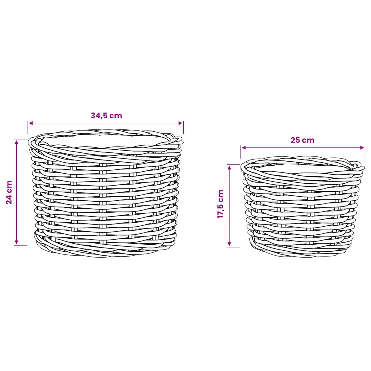 vidaXL Planter Basket GENDT 2 pcs Natural Grey Kubu Rattan