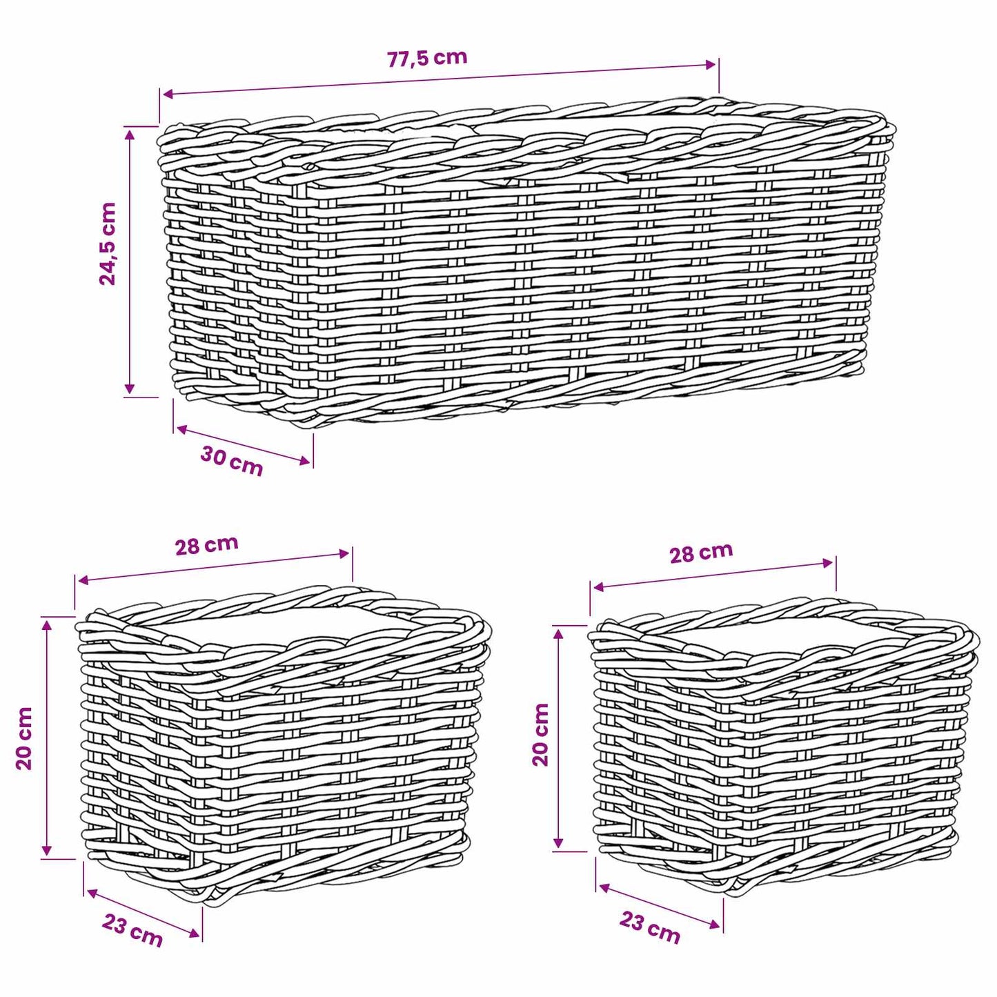 vidaXL Planter Basket with Storage 3 pcs Natural Grey Kubu Rattan