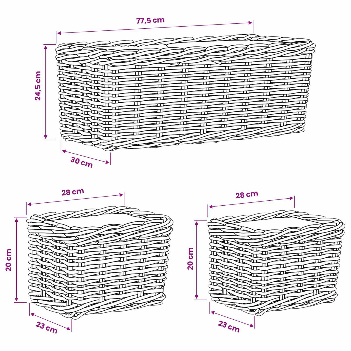 vidaXL Planter Basket GENDT 3 pcs Natural Brown Kubu Rattan
