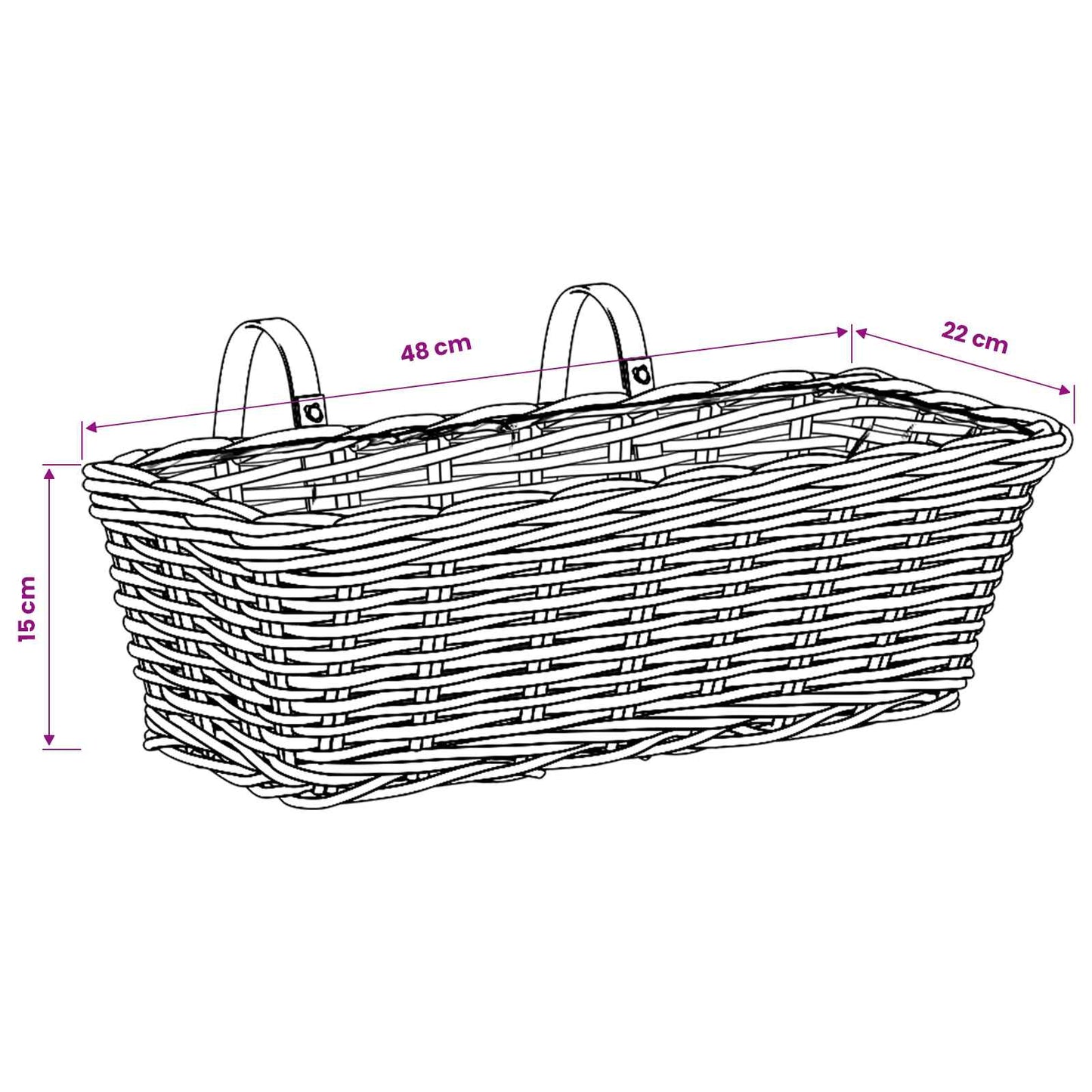 vidaXL Hanging Planter Basket 2 pcs Natural Grey 48 x 22 x 15 cm