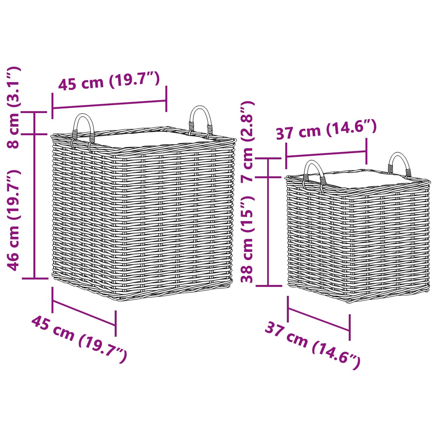 vidaXL Planter Basket with Storage 2 pcs Grey Lacak Rattan