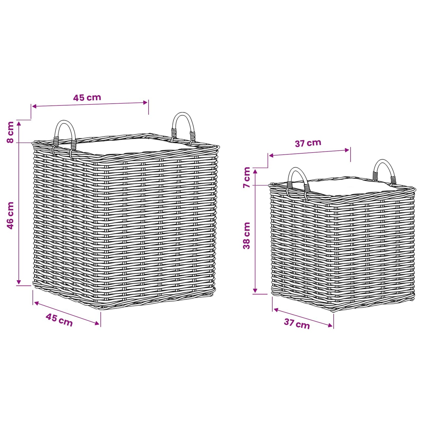 vidaXL Planter Basket GENDT 2 pcs Natural Grey Kubu Rattan