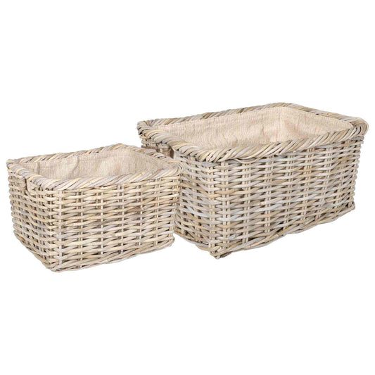 vidaXL Firewood Basket 2 pcs Natural Grey Kubu Rattan